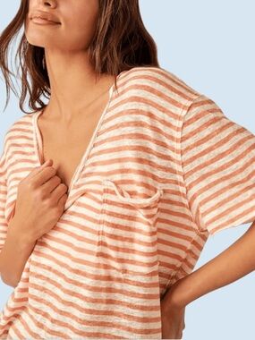 Free People Striped V-Neck Tee